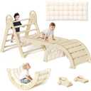 ElegantCrafts Pikler Triangle Set with Cushion, Montessori Climbing Set, Indoor Climb Toys, Indoor Playground Jungle Gyms, 9 Combinations Climbing Toy Set for Toddler, Baby, Kids 1-4, Nature