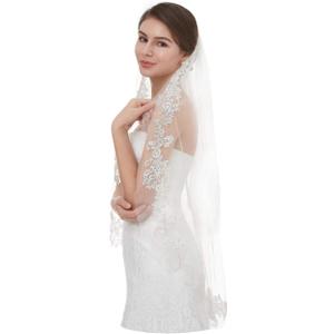 EllieHouse Womens Short Fingertip Length 1 Tier Lace Wedding Bridal Veil with Metal Comb L68 (Ivory &Style 5)