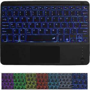 Wireless Bluetooth Keyboard,10-inch Ultra-Slim 7 Color Backlight with Touchpad,Rechargeable Wireless Magnetic Bluetooth Portable Keyboard,for Smartphone Laptop Tablet Travel (Black)