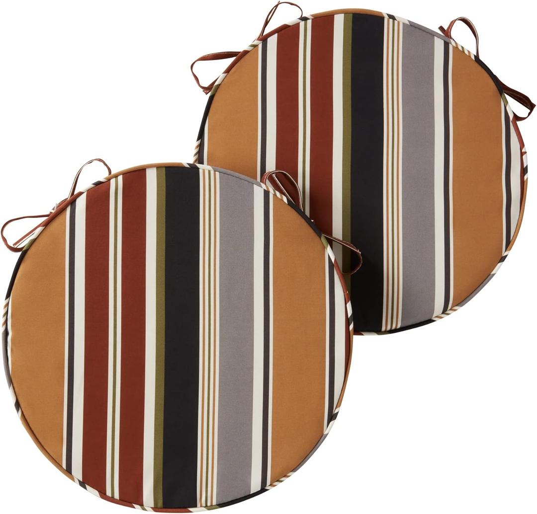 Greendale Home Fashions Outdoor 18-inch Round Reversible Seat Cushion, 2-Pack, Espresso Stripe 2 Count