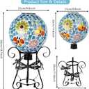 Stargarden Solar Gazing Ball, 10Glass Gazing Globe, Mosaic Gazing Balls with Metal Ball Stand for Patio, Lawn, Garden Decor