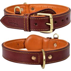 Genuine Leather Dog Collar | Padded, Full Grain, Heavy Duty, Comfortable, Strong | Best for Pups, Small, Medium, Large & XL Breeds (Small (Fit Neck Size 11.5"-14.5"), Dark Brown)