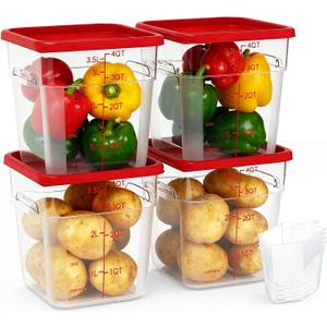 4 Pack 4 Quart Square Food Storage Containers with Lids  Commercial Restaurant Food Storage Containers for Restaurant and Kitchen Storage