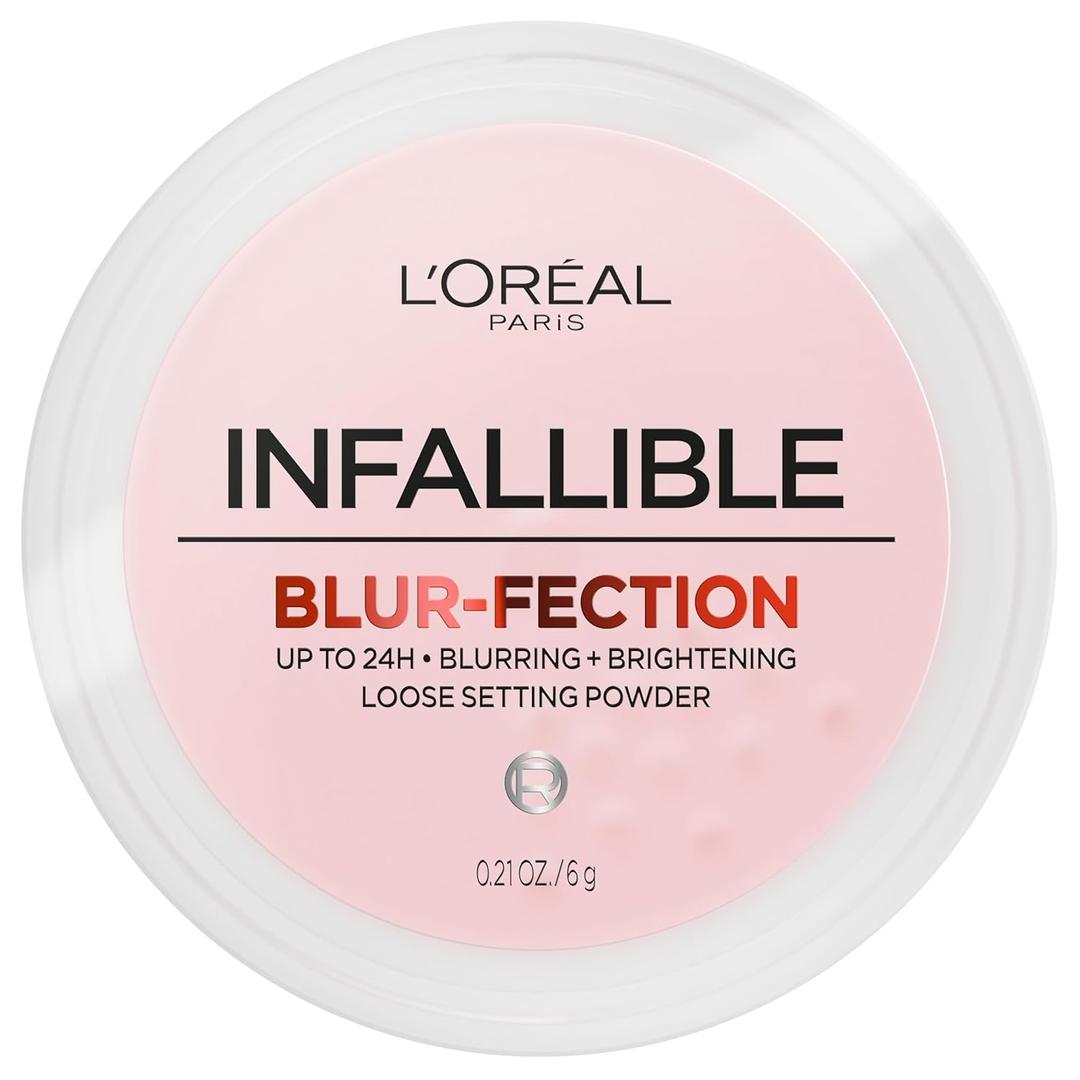 L'Oreal Paris Infallible Blur-fection Longwear Loose Setting Powder, Blurring Face Powder With Up to 24HRs of Wear, Brightening Deep Pink, 1 Kit (0.21 Ounce (Pack of 1))