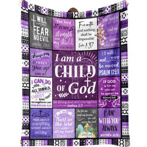 Christian Gifts for Women, Baptism Gifts for Girl, Religious Gift for Women, Christian Gift for Birthday Christmas Mothers Day - I Am A Child of God Purple Blanket50 * 60in