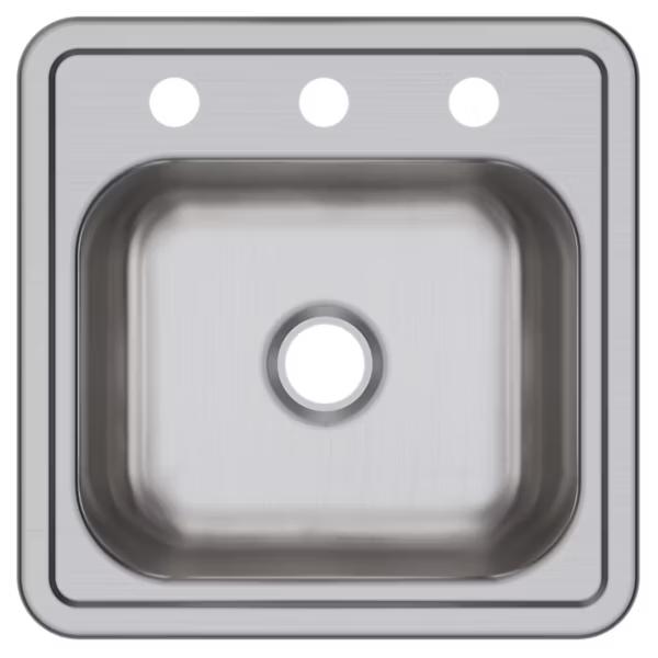 Dayton® Stainless Steel 15" x 15" x 5-3/16" 3-Hole Single Bowl Drop-in Bar Sink with 2" Drain Opening