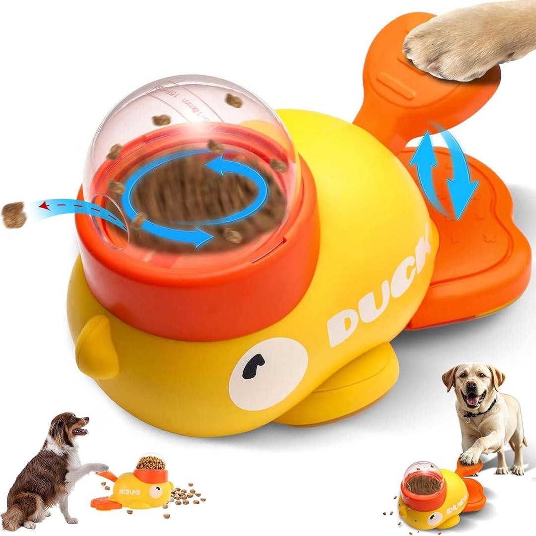 Duck Treat Dispenser for Dogs, Interactive Dog Puzzle Feeder with Button, Slow Feeding Toy for Small & Medium Dogs, Anti-Gulping Food Dispenser, Mental Stimulation Training Toy, Duck-Shaped Pet Feeder