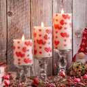 Baquler 3 Pcs Valentines Flameless LED Pillar Candles, Battery Operated Red Heart Candles, Romantic Valentine Decorations for Home Table Centerpiece and Bedroom Decorations