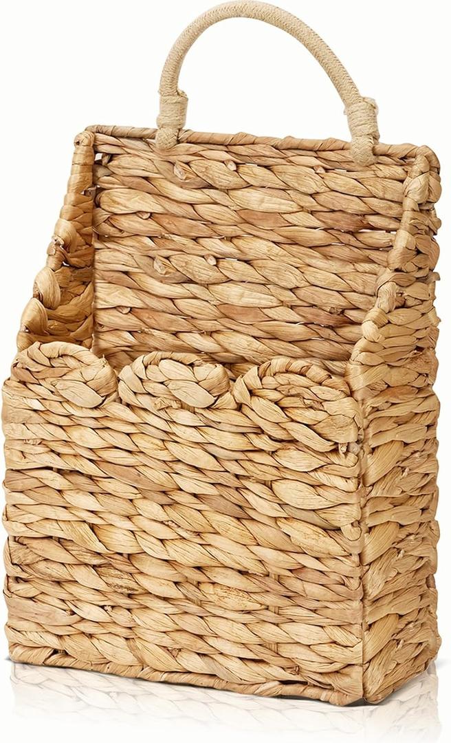 badashun Wicker Hanging Baskets Scalloped Wall Baskets Decor Handmade Woven Hanging Basket Foldable, for Front Door Home Garden Pantry Farmhouse Rustic Decor