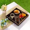 Yangbaga Serving Tray with Handles,13"*13"Wood Decorative Tray for Living Room,Modern Coffee Table Tray,Square Large Serving Platters for Home Decor,Ottoman,Bed,Kitchen,Bathroom, Breakfast,Bar