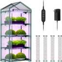 Indoor Greenhouse with Grow Lights, 4 Tier 27" L19" W62" H Mini Greenhouse with Zippered PVC Cover for Seed Starting Trays, Dimmable 2FT 60W Plant Light for Indoor Plants with Timer