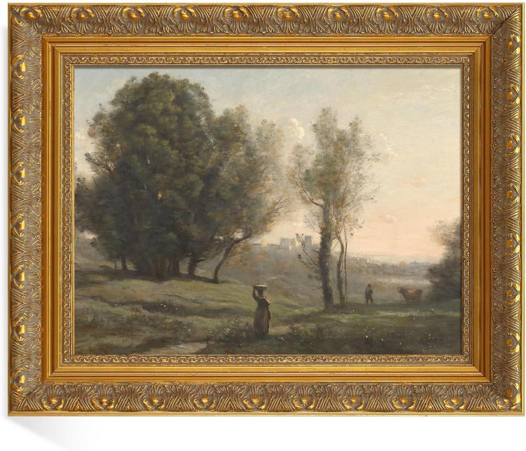 DIY Solid Wood Frame for 30x40 Canvas Oil Paintings, 2.4" Wide Antique Gold Ornate Picture Frame for Landscape Portrait Prints Posters (Empty Frame Only, No Plexiglass & Backing Board)