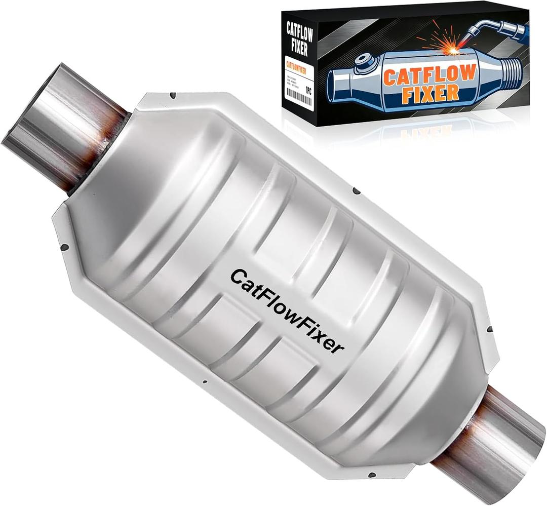 Universal Catalytic Converter - 2"/2 Inch Inlet/Outlet, Stainless Steel, High Flow with O2 Port, Universal Fit (EPA Compliant)