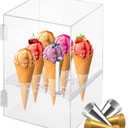 Acrylic Ice Cream Cone Holder 9 Holes Ice Cream Cones Cabinet with 10 Paper Cups, Ice Cream Cone Display Case for Waffle Cones Desserts Sushi Display