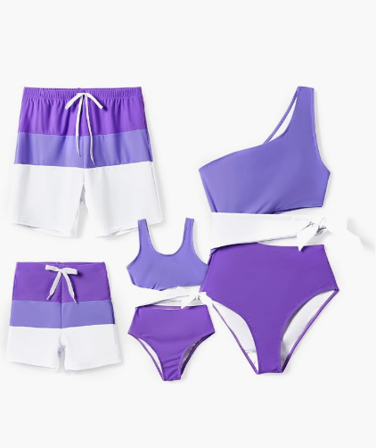 PATPAT Family Matching Swimsuits: Mommy and Me One Shoulder Colorblock Bathing Suits One Piece Swimwear Sets (2T) 