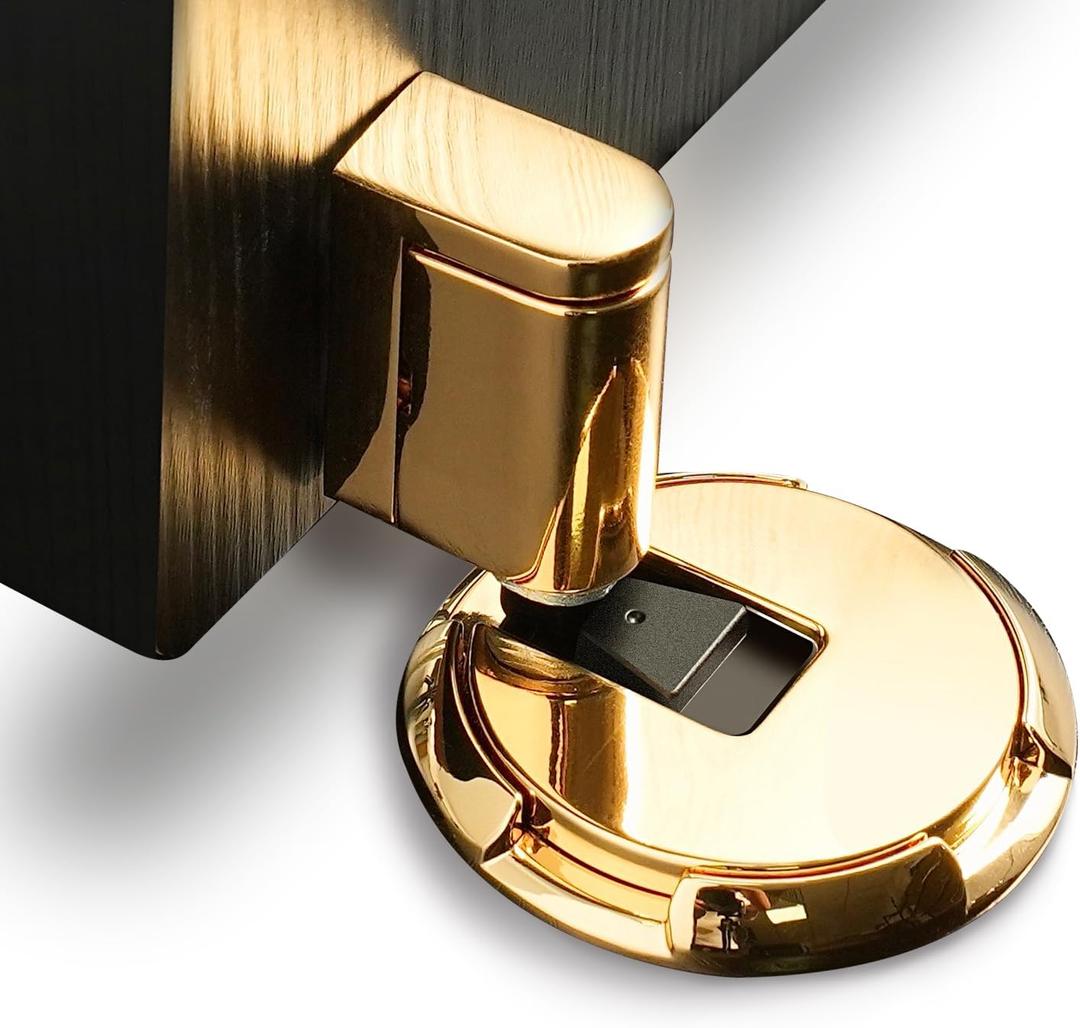 DOOROOM Windproof Door Stopper Indoor Heavy Duty Floor Door Stop Keep Door Open Mechanical No Drilling Door Stopper with Screws and Adhesive, 1 Pack, Bright Gold