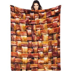 Fried Bacon 3D Funny Realistic Food Ultra-Soft Throw Blanket 80"x60" Travel All Season Bed Sofa Dorm Decor Bedding Bedroom (2 Style)
