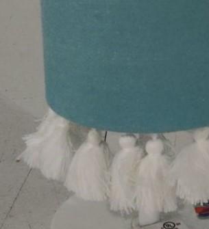 WHITE STEEL FINISH TEAL FABRIC SHADE WITH TASSELS 13.75"