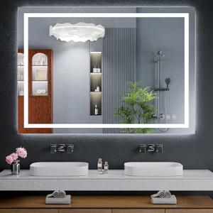 48"x36" LED Bathroom Mirror with Lights, Backlit + Front Lit with CRI>90, Lighted Mirror for Bathroom, Anti-Fog, Dimmable Brightness, 3 Colors, Memory Function, Shatterproof Tempered Glass