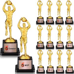 12 Pack Basketball Trophy Award Kits 6.7 Inch Sports Award Medals with Stickers Sports Contest Trophies Bulk Plaques Team Prize Gift Trophies for Competition