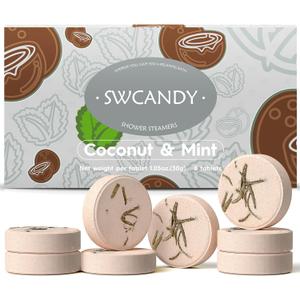 SWCANDY Shower Steamers Aromatherapy Birthday Gifts for Women Travel Essentials, 8 Pcs Coconut Mint, Bath Bombs Shower Bombs with Natural Essential Oils, Relaxation Home SPA