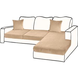 Sectional Couch Covers for 3-Piece Seat Cushion Velvet Separate L Shape Couch Cover Stretch Sofa Slipcover with 2 Pieces Pillowcases Furniture Protector (Sofa 2 Seater + 1 Chaise, Camel)