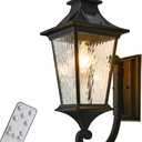 Waterproof Solar Sconces Lights Outdoor with Remote Control 20.9 Inch Height Large Size Solar Wall Lights with Water Ripple Glass Dusk to Dawn Outdoor Lighting Include LED Bulb (Matte Black)