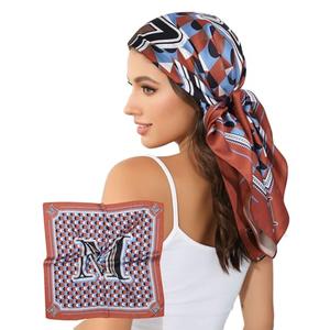 AWAYTR 35” Alphabet Head Scarf for Women Like Silk Scarf for Hair Scarves Hair Bandana For Women Headscarf Hair Wrap Scarfs Neck (M) Pack Of 2