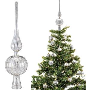 Gejoy Mercury Glass Finial Christmas Tree Topper 12 Inches Vintage Spherical Xmas Tree Topper Mid Century Christmas Ornament for Home Xmas Holiday Party Decorations(Sliver)