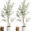 MCTYBB Artificial Fake Olive Tree 4FT Tall 2Pack with White Planter Faux Silk Olive Tree for Home Living Room Office Decor Faux Artificial Plants Indoor with Fruit & Free Moss