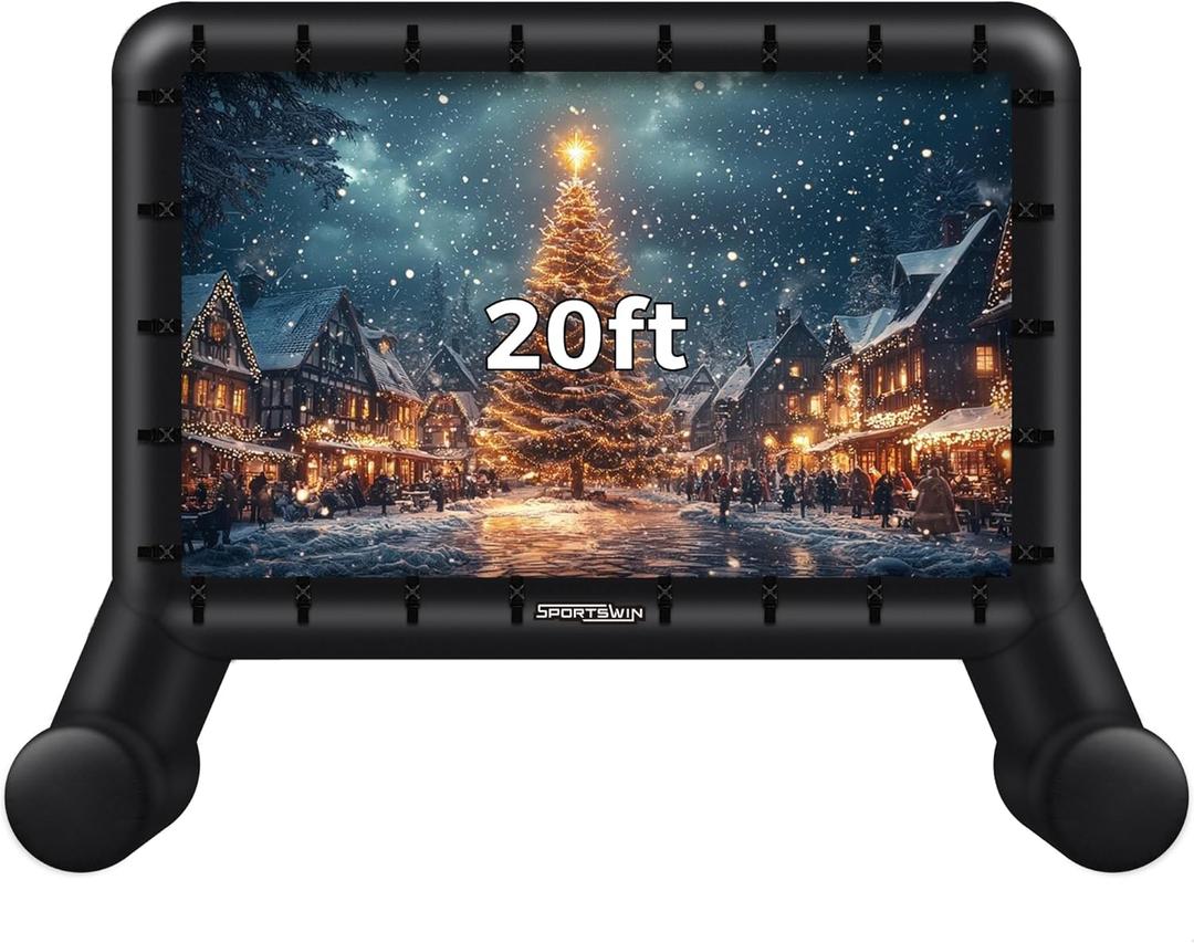 20FT Inflatable Outdoor Movie Screen, Blow up Projector Screen Outdoor with air Blower, Movie Screens for Backyard with one Piece Design, Front & Rear Projection, Easy Set up
