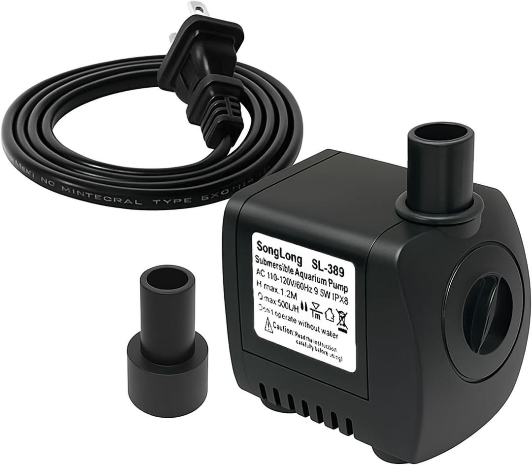 SongLong Submersible Pump 130GPH Ultra Quiet 4ft High Lift for Fountains, Hydroponics, Ponds, Aquariums & More