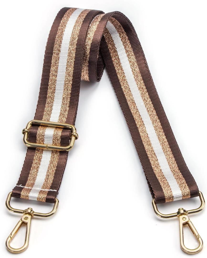 Purse Straps Replacement Crossbody Bag Strap for Purses Adjustable Wide Shoulder Straps for Women Handbags (Coffee Gold Thread)