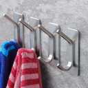 YIGII Towel Hook/Adhesive Hooks - Wall Hooks for Coat/Robe/Towels Stick on Bathroom/Kitchen 4-Pack, Stainless Steel (Silver)