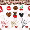 Domensi 24 Pcs Cheetah Cherry Party Straw Bulk Plastic Reusable Leopard Cherry Print Drinking Straw Party Favors for Women Summer Pool Birthday Bridal Shower Bachelorette Game Night Cocktail Supplies, 10.6 in / 27 cm long