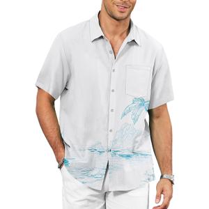 KYKU Men's Hawaiian Shirt Short Sleeve - Tropical Summer Beach Button Down Shirt with Pocket (White, XL)