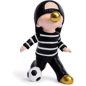 JZ·HOME Kids Figurines Home Decorations, Cute Boy Blowing Bubble Playing Football Statue Resin Small Sculpture Ornaments for Indoor Cool Tabletop Bookshelf Decor (Black)