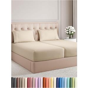 Split King Size 5 Piece Sheet Set - Comfy Breathable & Cooling Bed Sheets Set - Hotel Luxury Bedding for Women, Men, Kids, Teens, Boys & Girls - Deep Pockets, Soft and Wrinkle Free - Oeko-Tex - Wheat Split King Size 5 Piece Sheet Set - Comfy Breathable & Cooling Bed Sheets Set - Hotel Luxury Bedding for Women, Men, Kids, Teens, Boys & Girls - Deep Pockets, Soft and Wrinkle Free - Oeko-Tex - Wheat