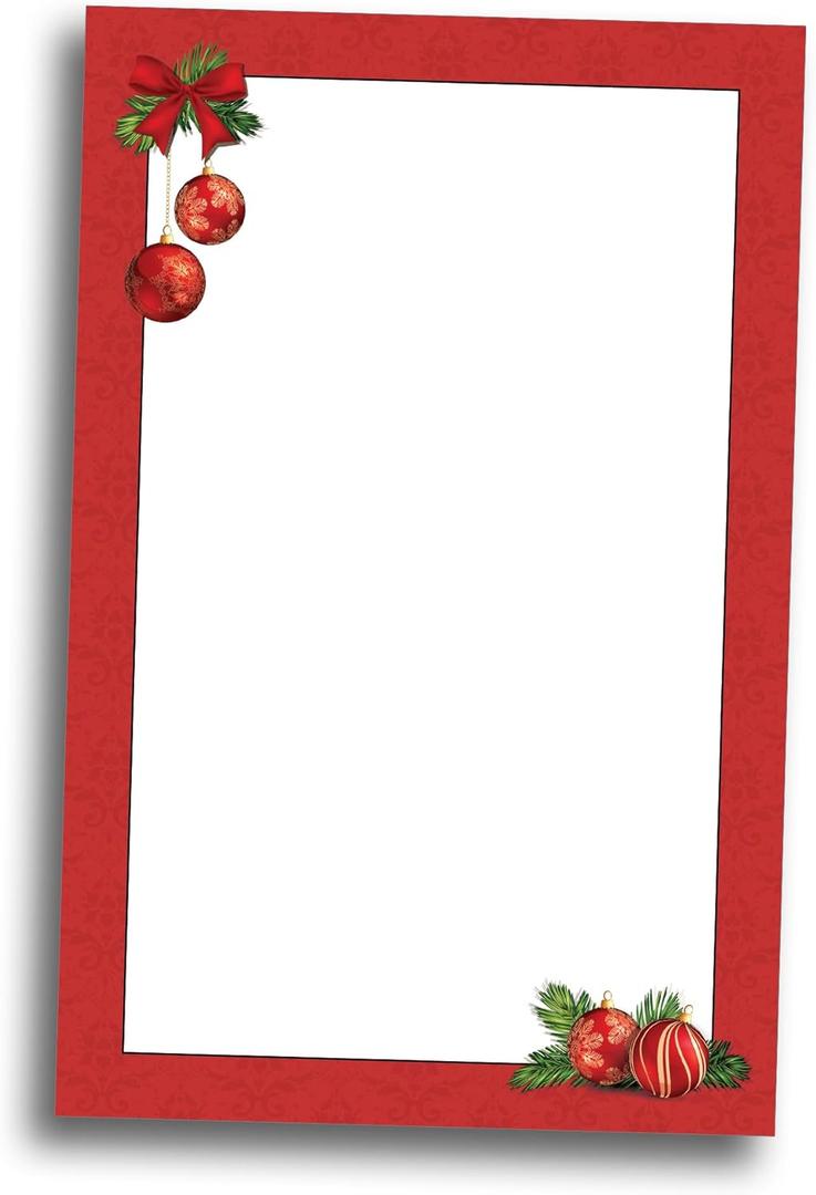 Red Bulbs Christmas Stationery Memo Paper - 80 Sheets of Half Sized (5 1/2" x 8 1/2") Christmas Letterhead for Winter & Holiday Events