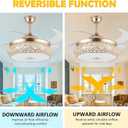 WWahuayuan 42 Inch Retractable Invisible Ceiling Fan with Light and Bluetooth Speaker, Modern Bluetooth Fan Chandelier with Remote Control 3 Color Change 36W LED