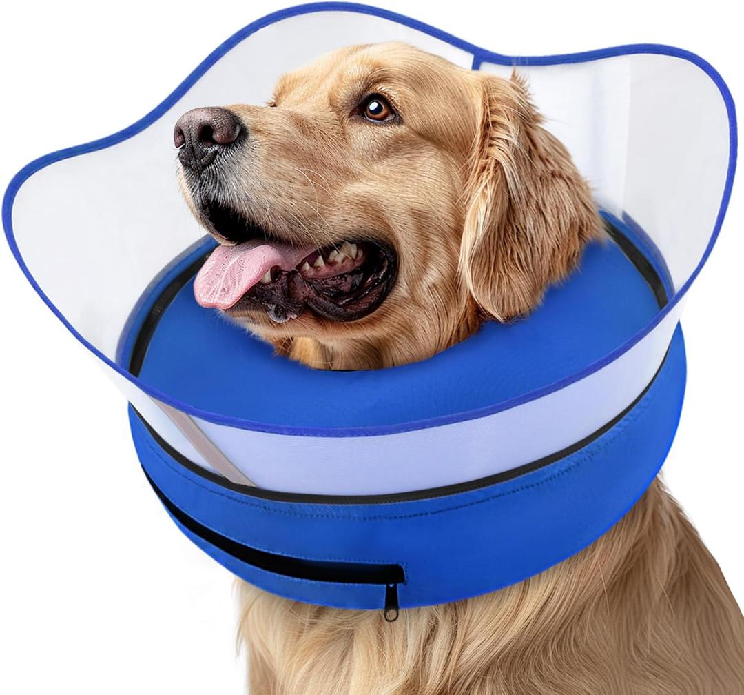 Supet Raised Inflatable Dog Cone Collar to Stop Licking, Soft Dog Cone Alternative After Surgery, Pet Neck Donut Collar for Small Medium Large Dogs (Solid Blue)