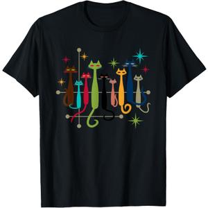 Vintage Retro Mid-Century Modern Look Cats 50s, 60s Style T-Shirt, Size Small Women