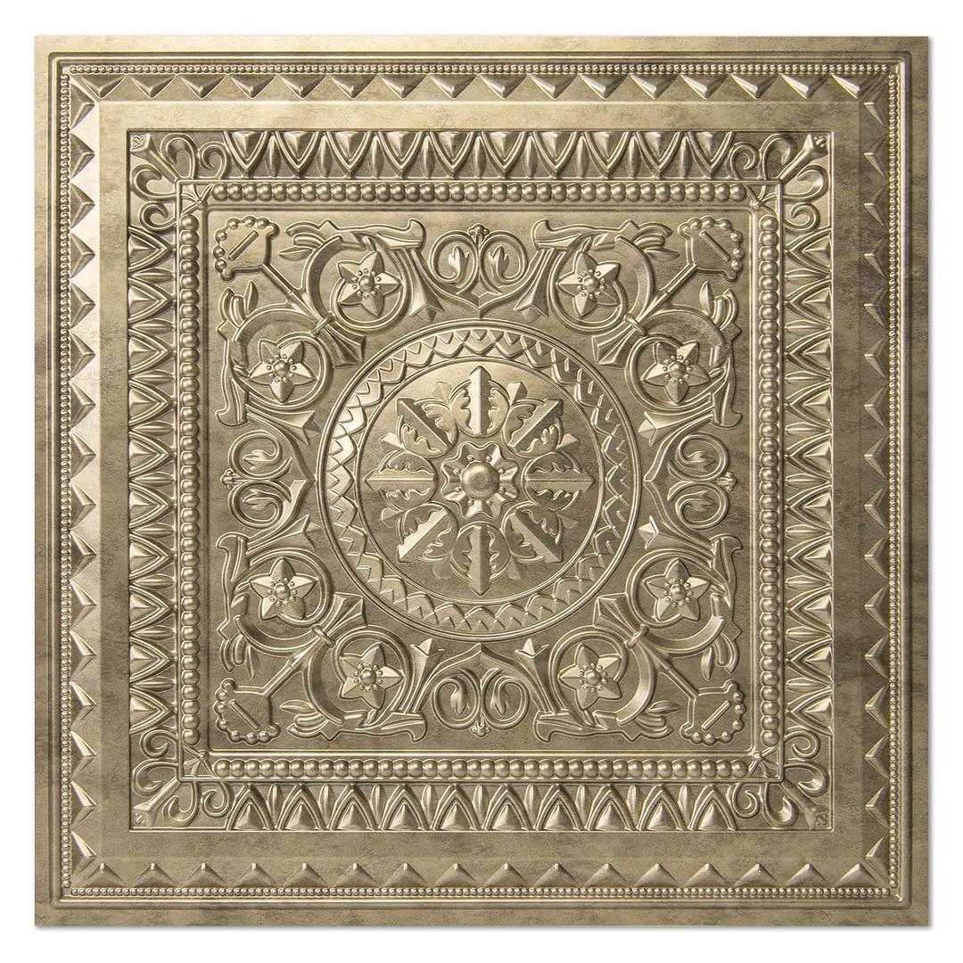 Art3d Drop Ceiling Tiles, Glue up Ceiling Tiles, 2'x2' Plastic Sheet in Antique Gold (12-Pack, 48 Sq.ft)