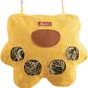 2 x ITANDME 4-Hole Rabbit Hay Feeder Bag with Zipper Top Hanging Rabbit Bags Breathable Fabric Guinea Pig Feeder Cute Shape Small Pet Hay Holder for Guinea Pig Bunny Chinchilla(Yellow Paw Print S)