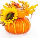 BigOtters 7 Inch Pumpkin Decor, Large Fake Pumpkin with Sunflower Maple Leaves, Fall Table Decor Halloween Thanksgiving Table Centerpiece & Farmhouse Decorations