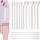 Doboli 12 Pack Replacement 12&13 inch Long Silicone Straw With Straw Cover, Compatible with Stanley 40 oz 30 oz Cup Tumbler, Reusable Straws with Cleaning Brush, for Stanley Tumbler Accessories