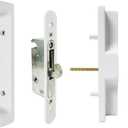 Sliding Patio Door Handle Set with Key Cylinder and Mortise Lock Fits 3-15/16 Screw Hole Spacing, Sliding Glass Door Latch Lock Replacement Part, Fits Door Thickness from 1in to 1.75 in (White)