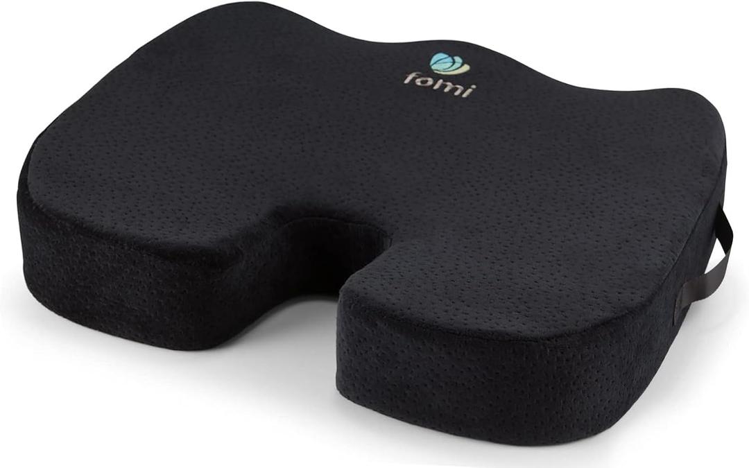 FOMI Extra Wide and Thick Firm Coccyx Seat Cushion | 20 x 16 x 3.5 | Large Black Orthopedic Memory Foam Pad for Car or Truck Seat, Office Chair, Wheelchair | Back Pain Relief