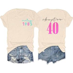40th Birthday Gift T-Shirt Women Vintage 1986 Birthday Party Shirt Casual Short Sleeve 40 Bday Shirt Tee Tops (Large, Beige)
