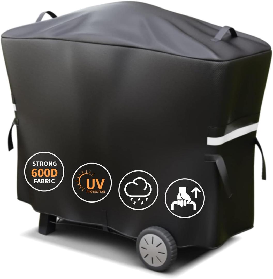 Grisun 7112 Grill Cover for Weber Q2000, Q2200, Q2400, Q300, Q3000, Q3200 Gas Grills, Anti-Fade Waterproof BBQ Grill Cover, Straps for Fix, Handles for Easy Put On and Take Off, 600D Fabric, Black